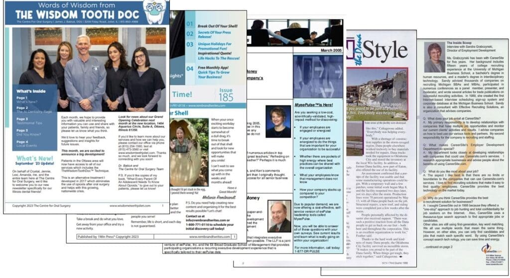Print newsletter samples from Rembrandt Communications